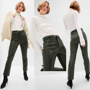 Gap vintage slim high rise green faux leather pants Sz 31 mistletoe green NWOT